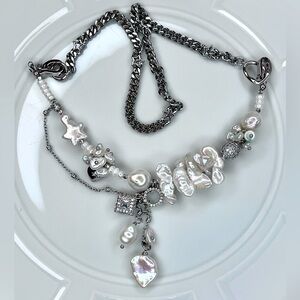 Handmade Freshwater Edison ⭐️ Keshi Pearl High Luster 2 In 1 Crystal Necklace